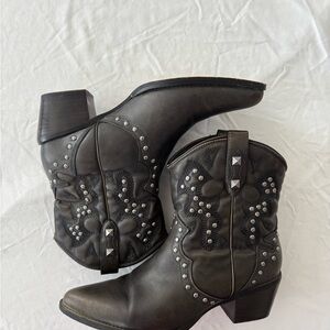 Studded Black Western Ankle Boots